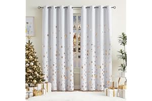 TREATMENTEX White Gold Blackout Curtains for Bedroom, 100% True Blackout Curtain Panels for Kids Boys Girls Room Thermal Insulated Metallic Star Printed Curtains for Nursery Grommets Top 50x72 2 Panels