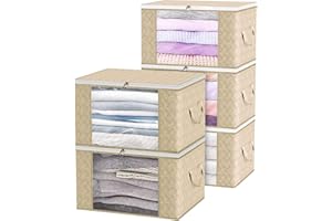 Cajas Almacenaje, Revivoer 5 Piezas 90L Bolsas Almacenaje Ropa Organizador de Almacenamiento Plegable Armario para Edredones, Mantas, Almohada (Blanco)