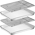 Wildone Baking Sheet with Rack Set [2 Pans + 2 Racks], Stainless Steel Cookie Sheet Baking Pan Tray with Cooling Rack, Size 12 x 10 x 1 Inch, Non Toxic & Heavy Duty & Easy Clean