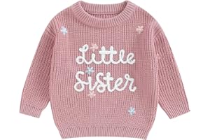 LYSINK Baby Girl Cute Sweaters Sister Letter Flower Embroidery Long Sleeve Round Neck Knitwear Fall Winter Pullover Tops