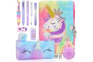 Anyfirst Diario Secreto con Candado, Set de Diario Secreto Unicornio Niña que Incluye Cuaderno Unicornio A5 de Peluche y Bolígrafos, Regalos Niñas de 5, 6, 7, 8, 9, 10, 11 y 12 Años
