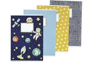 PAPIERDRACHEN 4 wysokiej jakości zeszyty ćwiczeń dla dzieci DIN A4 | w linie i w kratkę 32 strony - motyw astronauty - na rozpoczęcie szkoły dla uczniów szkoły podstawowej - zestaw nr 5-16 kartek