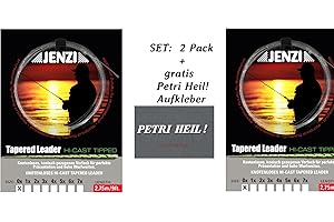 BLNTACKLE76 Set: 2 Pack Tapered Leader- Fliegenvorfach von Jenzi alle Größen + gratis Petri Heil! Aufkleber