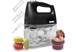 Duronic HM4 BK Batidora de Varillas, Batidora Amasadora Repostería 400W, 5 Velocidades. 2 Varillas Batidoras, 2 Ganchos, 1 Varilla Globo - Acero Inoxidable Grado Alimenticio - BPA Free - Color Negro