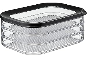 Mepal Boîte Conservation Jambon - Boîte Rangement Frigo avec Couvercle - Rangement Frigo Charcuterie - 3 Boîte de Rangement Séparées - 3 x 550 ml - Black