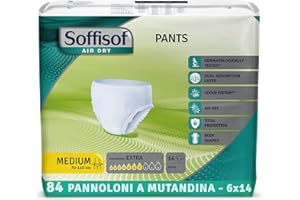 Soffisof Air Dry Pants Extra M - 84x Pannoloni per Anziani a Mutandina - 6 Confezioni da 14 Mutande Assorbenti per Incontinenza Donna e Uomo - Pants Adulti 7 Gocce - Medium (70-110 cm)