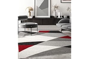 the carpet Pearl - Tappeto moderno a pelo corto, per soggiorno e camera da letto, motivo geometrico, a onde, 160 x 220 cm, colore grigio e rosso