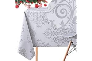 KP HOME Elegante Mantel PVC Gris Plato Estilo Barroco - Mantel Hule Mesa Rectangular 300x140 con De Lujoso Plateado Patrón de Damasco Fácil de Limpiar Plástico Impermeable Plastificado Lavable