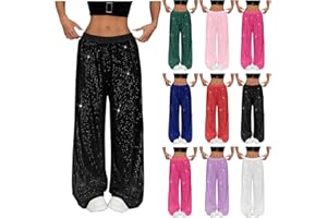 YCBMINGCAN Damen Glitzer Hose Pailletten & Weite Haremshose mit Elastischem Bund, Locker Glitzerhose High Waist, Lässige Partyhose für Festival & Club, Leichte Bauchtanzhose Abendmode