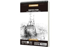 PENCILMARCH A4 Sketch Book 100 Pages (50 Sheets) Art Sketch Pad Spiral Bound Thick 180 GSM Artists Tracking Paper for Using in Studio, School or at Home