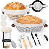 CSYY Bread Proofing Baskets Set, 9" Round &amp; Oval Cotton 10" Baskets, Sourdough Starter Set, 730ml Fermentation Jar, Bread Bak