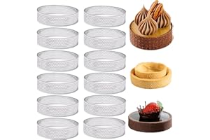 Keboyoe 12 Pièces Cercle à Pâtisserie Cercle à Tarte Perforé en Acier Inoxydable Anneaux à Tarte Rond Cercle Perforé Patisserie Moule à Tartes Pâtisseries pour Gâteaux en Mousse Pizzas Muffins(6 cm)