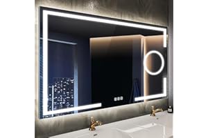 STARLEAD Espejo-Baño-con-Luz 100 x 70 cm, 5X Lupa con Luz, Espejo-Baño-LED con Antivaho, Regulable, 3 Temperaturas de Color, Función Memoria, IP44, Horizontal