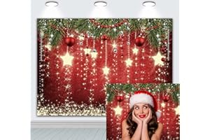 INRUI Sfondo fotografico natalizio rosso Stelle scintillanti per bambini (2,1 x 1,5 m)