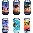 Kuiaobaty Hawaiian Palm Tree Print Soft Can Sleeves 6 Pack Neoprene Insulator Can Cooler Sleeve Bottle Can Holder Party Supplies for Birthday,Holiday Party Decorative