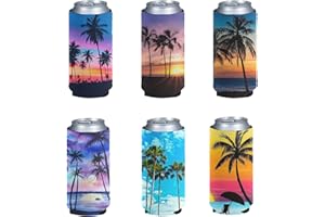 Kuiaobaty Hawaiian Palm Tree Print - Confezione da 6 buste isolanti in neoprene isolanti per bottiglie refrigeranti, per feste, compleanni, feste e feste decorative