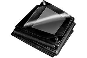 WELLMALL-HULA Black Large Tarpaulin waterproof heavy duty 260 g/m²,Reinforced Eyelets,Weatherproof Snow Dust UV,for Groundsheet Camping Garden Furniture Pool Building Site Caravan Boat Tarp Cover (3m x 5m)