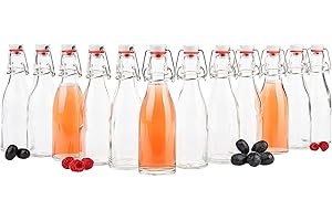 Lot de 12 bouteilles de bière MamboCat 200 ml I Bouteilles de bière rondes I Bouteilles en verre transparentes à remplir I Jus, bière, eau-de-vie, liqueur, vinaigre & huile I Fermeture à étrier
