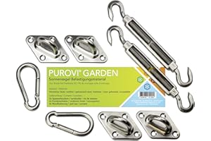 Purovi Kit per Tenda a Vela - Kit di Fissaggio e Installazione per Vela Parasole Triangolare e Rettangolare - Accessori per Ancoraggio in Acciaio Inox