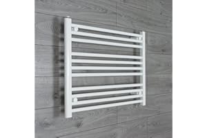 companyblue 800mm wide x 600mm high Heated Towel Rail Straight Flat White Bathroom Warmer Radiator Rack Central Heating