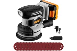 Cordless Random Orbital Sander: DEKOPRO 20V 6000-13000RPM, 125mm Random Orbital Sander with 15Pcs Sandpapers & Dust Extraction for Sanding, Polishing Wood, DIY, Home Improvements