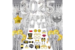 GYESXYW Silvester Deko 2025, Silber Gold Neujahr Deko 2025 Happy New Year Banner, 2025 Folienballon Konfetti Luftballons, Glitzer Vorhänge, 2025 Foto Requisite Party Dekoration Set für Silvesterparty