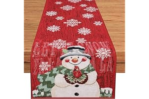 CINKEE Runner da tavola Natalizio 35x240cm,runner da tavolo natalizio decorazioni tavolo cucina,decorazioni festa di Natale-pupazzo di neve e fiocco di neve