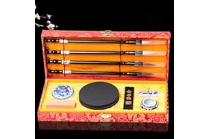 WDEC 10 Piezas Juego de Pinceles de Escritura para Caligrafía China, Kit de Tinta de Papel, Accesorios de Escritura, Suministros de Regalo para Estudiantes Principiantes, Pintura de Paisaje de Tinta（Rojo）