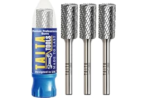 TAITATOOLS Carbide Burr 1/4" Shank, SB-5 Tungsten Double Cut Rotary Die Grinder Bits - Cutting Burrs for Milwaukee, Dewalt and Makita Die Grinder Accessories - Wood Carving Metal Working & Sturdy Storage Case