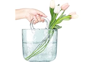 FNG8 Jarrones Decorativos Modernos de Cristal en Forma de Bolso - Jarrón Cristal Azul Claro Soplados a Mano con Estética de Burbujas de Agua para Flores, Frutas, Popurrí, Peces Pequeños, Dulces