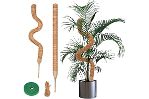 Yeecka Tuteur Plante Grimpante, 2x60cm Grimpante Coco Fibre Support Fait Main, Tuteur Plante Pliable avec Corde de Jute et Fermeture Autoagrippante, pour Plantes Grimpantes Qui Poussent vers Le Haut