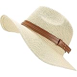 QH-Shop Cappello di Paglia Donna Pieghevole Cappello da Sole a Tesa Larga Cappello da Spiaggia Estivo Protezione UV per Giard