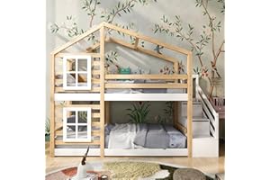SAPGAKS Lit cabane Enfants 90x200 Lit superposé Enfant lit Double lit Simple Protection Anti Chute, cabane d'arbre avec tiroir et Protection Anti Chute, lit Mezzanine pour Enfants Naturel et Blanc