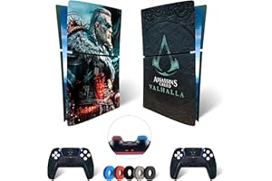 MaD Vision® Extra-Durable Vinyl Skin Set for PS5 Digital Slim + 5 Pairs of Aiming Rings | Scratch-Resistant Sticker Kit for PlayStation 5 + 2 Controllers – for Assassin's Creed Valhalla Design