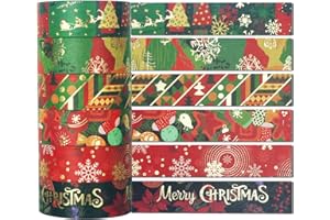YUBX Świąteczny zestaw taśm Washi, 6 rolek, zielone, czerwone, złote ozdoby, dekoracyjne taśmy maskujące do sztuki, rękodzieła, dzienników, planerów, scrapbookingu, owijania (drzewo X'Mas)