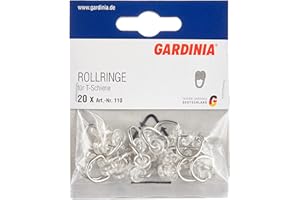 GARDINIA Anillas para rieles de cortina, Anilla en T, Metal/Plástico, Plateado/Transparente, 20 piezas