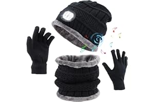 QKTYB Bluetooth Beanie Mütze mit Licht, 6 LED Wireless Bluetooth Music Mütze mit Handschuhen und Schal Set Bluetooth 5.0 Mütze Integrierter Stereolautsprecher & Mikrofon für Männer Frauen Strickmütze