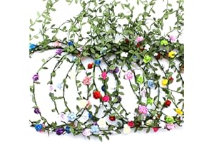 JODSEN 9 Pcs Flower Crown Headband,Hair Floral Wreath Garland Leaf Ribbon,Adjustable Multicolor Boho Halo Headpiece for Women Girls Wedding Festival Holiday Christmas Halloween Party,Seaside Vacation Photo