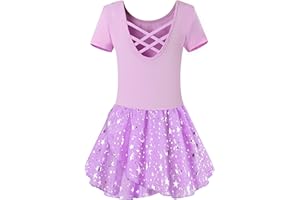 Mulnall Girls Ballet Leotards Dance Tutu Skirt Toddlers Dance Outfit Training Wear Dress Criss Cross Straps Back Shiny Sequin