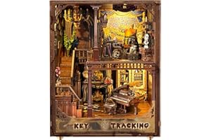 RONSTONE Book Nook - DIY Booknook Casa de Muñecas con Cubierta Antipolvo y la Luz LED - Estantería Insertar Decorativo - Seguimiento de Claves 3D Puzzle Regalos Hechos a Mano