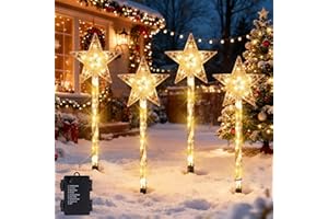 Shengruili 4Pcs Led Gartenstecker Weihnachten,Acryl Weihnachtsbeleuchtung Außen,Weihnachtsbeleuchtung Aussen,Weihnachtsdeko Outdoor,Gartenstecker Weihnachten für Garten,Bäume,Terrasse Weihnachtsdeko