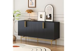 Rtopsu Credenza, Madia Moderna Mobile da Cucina con 4 Ante e 2 Ripiani, Mobile Contenitore Mobile Dispensa Cucina Buffet da Cucina per Soggiorno Cucina Sala da Pranzo, 152,5x40,5x80 cm, Nero
