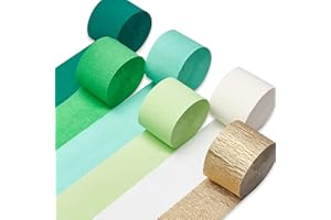 PartyWoo Krepppapier 6 Rollen 150 m, Kreppband Satz von Lindgrün, Dunkelgrün, Mintgrün, Gold, Creppapier, Krepp Papier für Partydeko, Geburtstagsdeko, Hochzeitsdekorationen (4,5 cm x 25 m/Rolle)