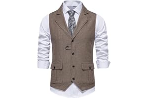 MAKINGDA Gilet da uomo senza maniche con scollo a V, formale, in tweed, classico, business, casual, per feste, matrimoni, con tasca