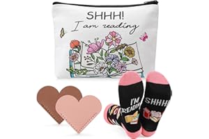 ViEinkaufen Book Lovers Gift Set,I'm Reading Makeup Bag and Socks Bookmarks, Bookish Present Librarians Appreciation Present Birthday Gifts for Readers & Bookworms