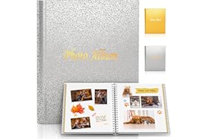 MIDUKIT Grand album photo pour Instax Mini Polaroid, couverture scintillante, album photo pages autocollantes pour enfants, convient pour Fujifilm Instant Instax Polaroid - argentée