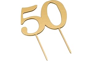 Mopec Cake Topper de Madera,50, Dorado, 12x17cm, 2