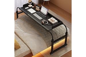 GXQFC Über-Betttisch auf 4 Rollen, Höhenverstellbar 65-95CM/Breitenverstellbar 115-210CM Overbed Table Mobiler Schreibtisch Pflegetisch Laptoptisch für Tägliche Entspannungsarbeit(Color:Schwarz)