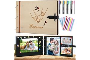 SEEALLDE Fotoalbum Holz zum Sebstgestalten Gästebuch 60 Schwarze Seiten Fotobuch mit 12 Metallstift für Geburtstag, Hochzeit, Weihnachten…