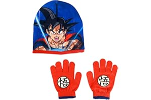 Dragon Ball Z Mütze und Handschuhe für Jungen, Winter-Set für Kinder, Winter-Accessoires Goku Design